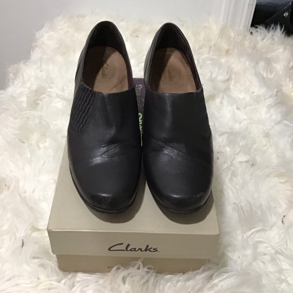 Clarks Dark Leather Slip-On Shoes